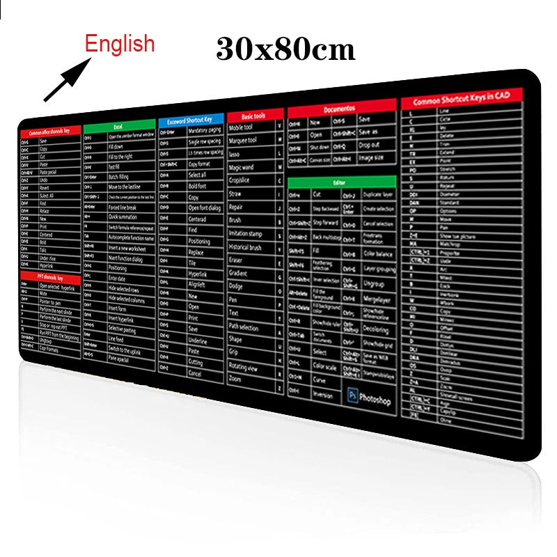 Keyboard Mouse Mat - Shortcut Key Pattern Mouse Keyboard Pad,Extra Large Keyboard Pad with Office Software Shortcuts Pattern, Computer Non-Slip Mat for Desk PC, Laptop, Office (C, L: 900 * 400 * 3mm)