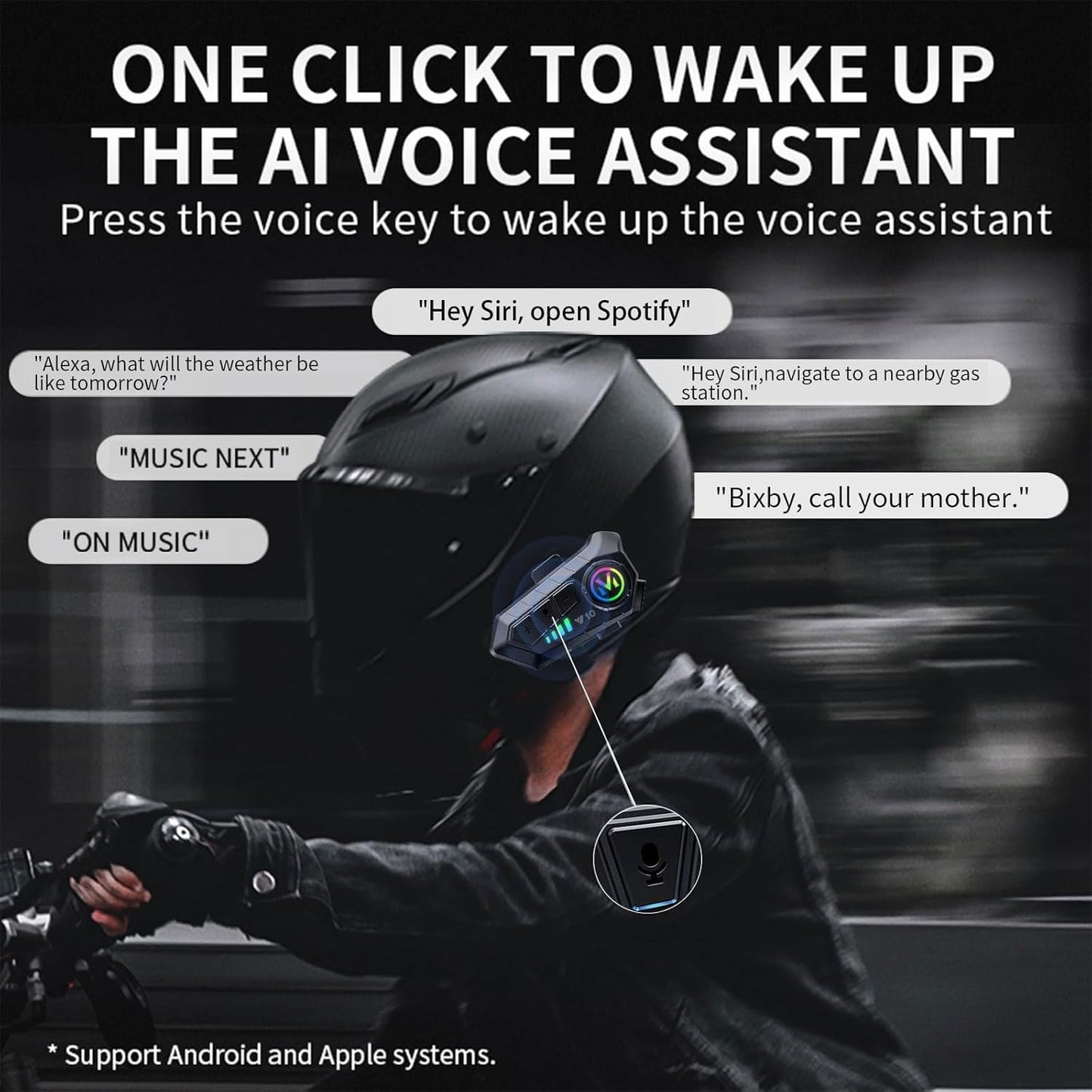 Motorcycle Helmet Bluetooth Headset Bluetooth 5.3 Smart Noise Reduction IPX6 Waterproof HiFi Headphones