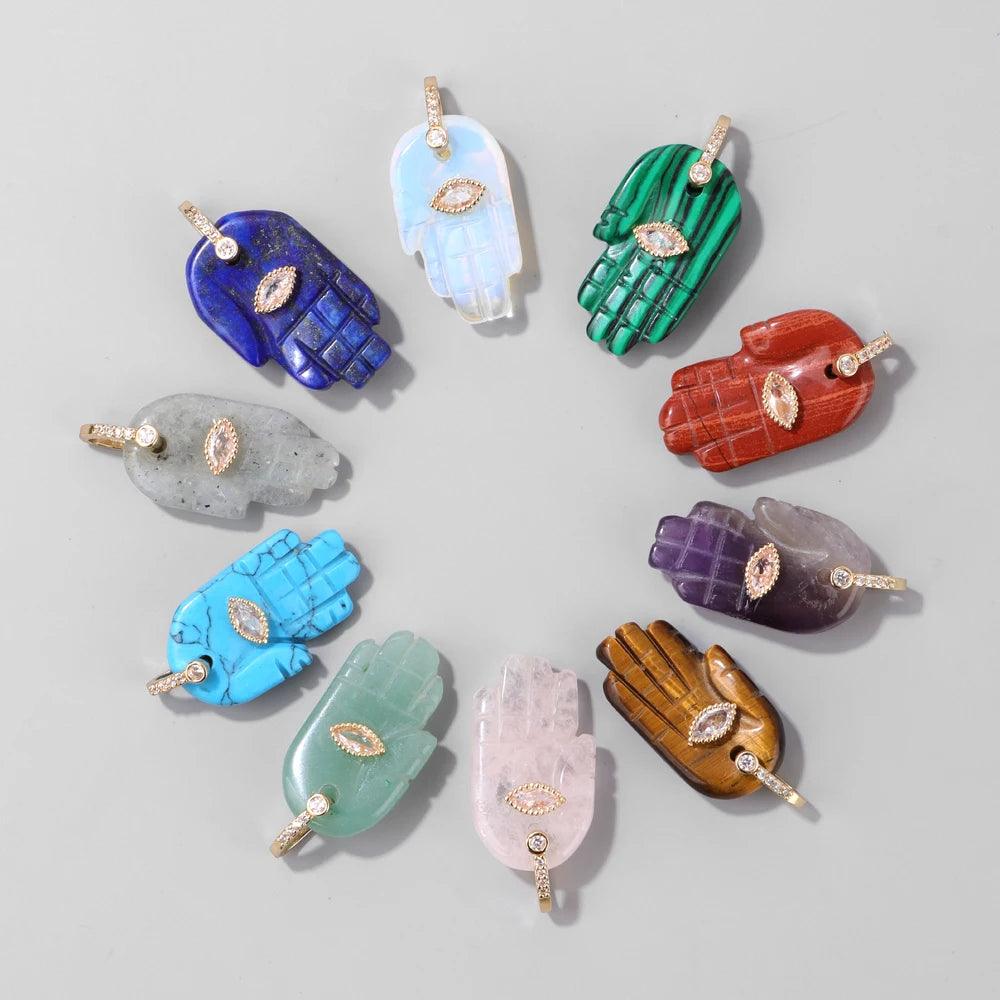 1PC Natural Stone Hand Palm Charms Tiger Eye Lapis Lazuli Crystal Pendants For Jewelry Making DIY Necklaces - basimstore786