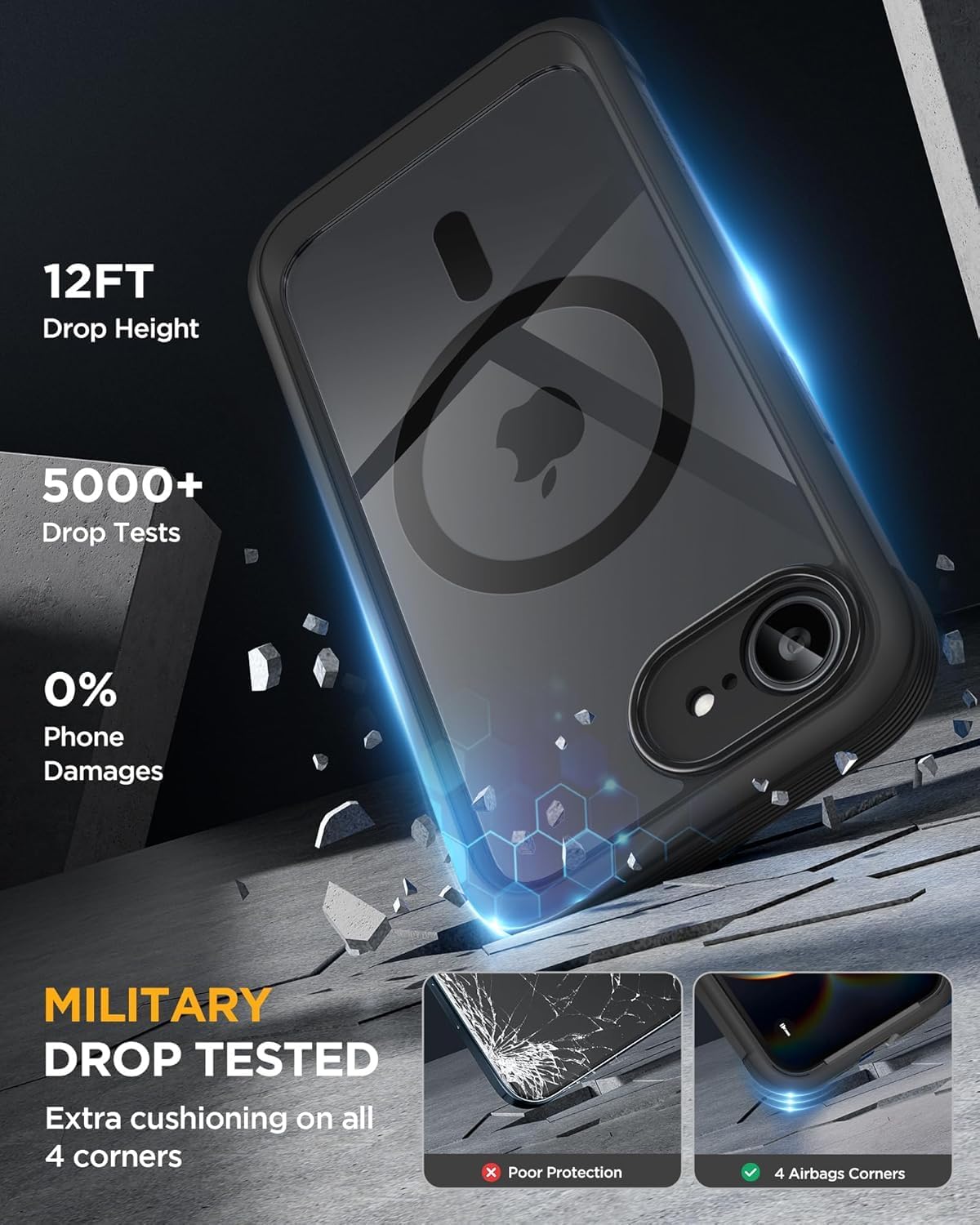 Miracase for iPhone 17e Case & iPhone 16e Case, Full-Body Phone with Built-in Glass Screen Protector, [Magnetic with MagSafe] Military Drop Proof 17 E/ 16 E Cover Bumper 6.1 inch