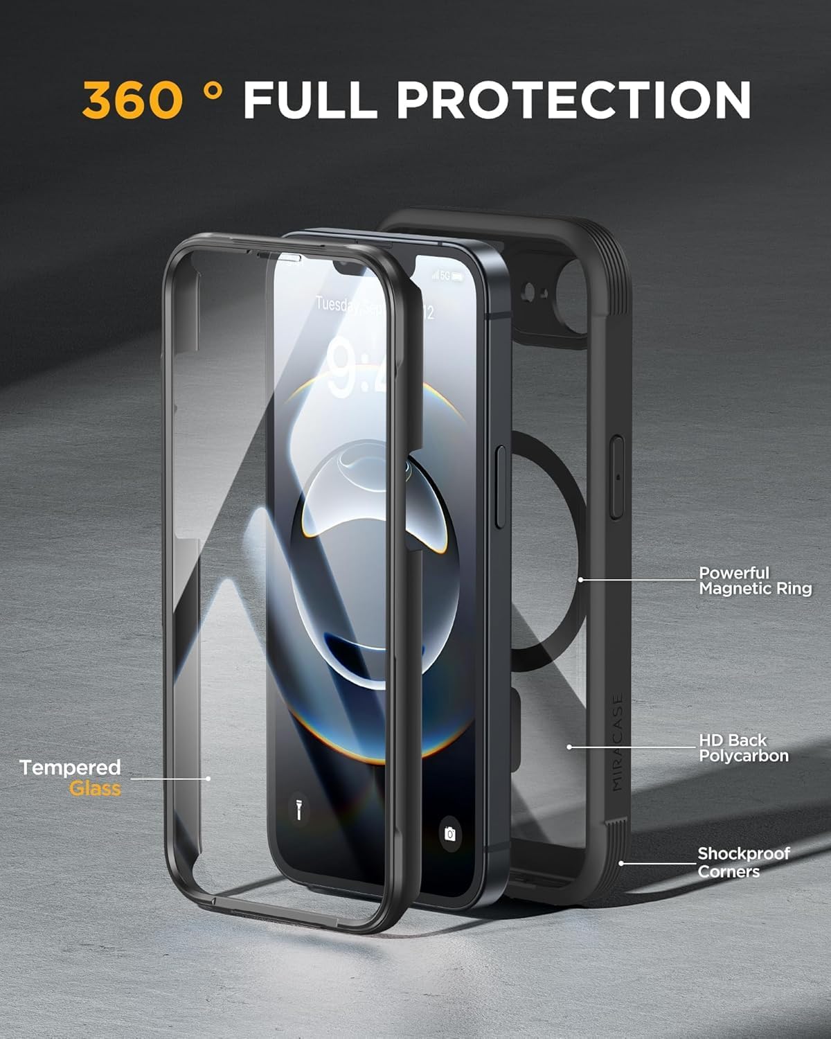 Miracase for iPhone 17e Case & iPhone 16e Case, Full-Body Phone with Built-in Glass Screen Protector, [Magnetic with MagSafe] Military Drop Proof 17 E/ 16 E Cover Bumper 6.1 inch
